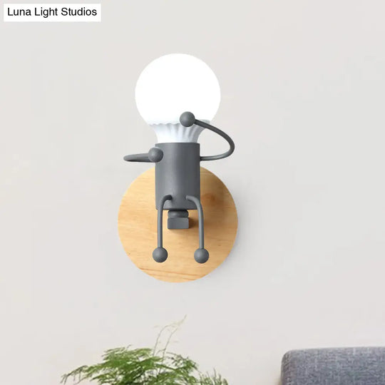 Metal Cartoon Wall Light Fixture - 1-Light Grey/White/Green Lamp For Bedroom