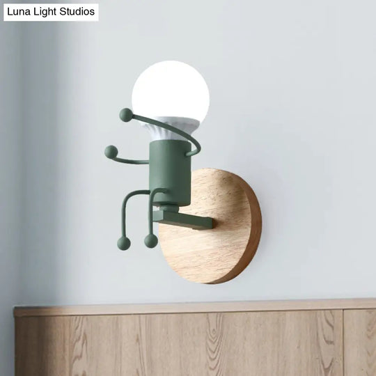 Metal Cartoon Wall Light Fixture - 1-Light Grey/White/Green Lamp For Bedroom