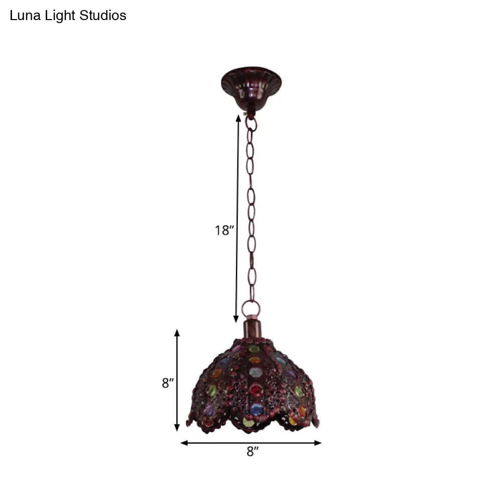 Metal Ceiling Lamp - Decorative Bronze/Blue Scalloped/Dome Pendant Light For Living Room