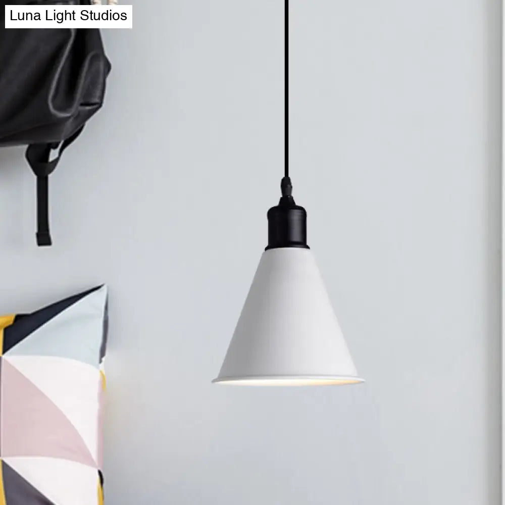 Metal Ceiling Pendant Light - Conical Shape Adjustable Cord Modern Design White 7.5’’/8.5’’ Width