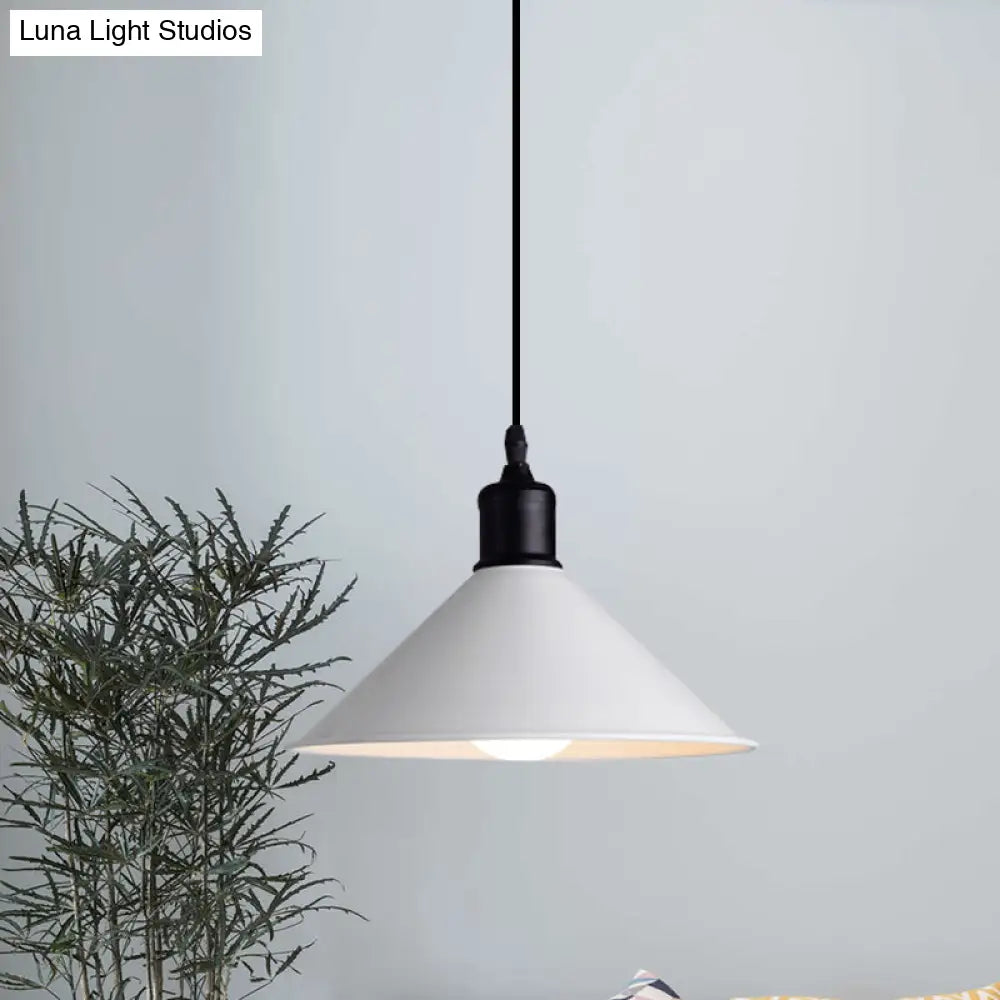 Metal Ceiling Pendant Light - Conical Shape Adjustable Cord Modern Design White 7.5’’/8.5’’ Width