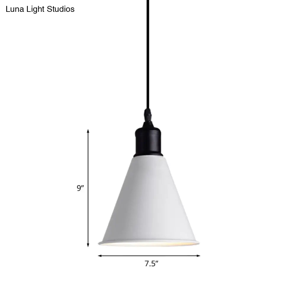 Metal Ceiling Pendant Light - Conical Shape Adjustable Cord Modern Design White 7.5’’/8.5’’ Width