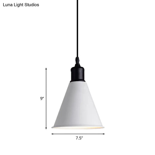 Metal Ceiling Pendant Light - Conical Shape Adjustable Cord Modern Design White 7.5’’/8.5’’ Width