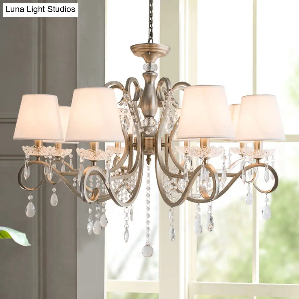 Metal Chandelier Pendant Light With Scrolled Arm Crystal Accent - Traditional Living Room Lighting