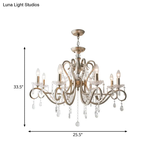 Metal Chandelier Pendant Light With Scrolled Arm Crystal Accent - Traditional Living Room Lighting