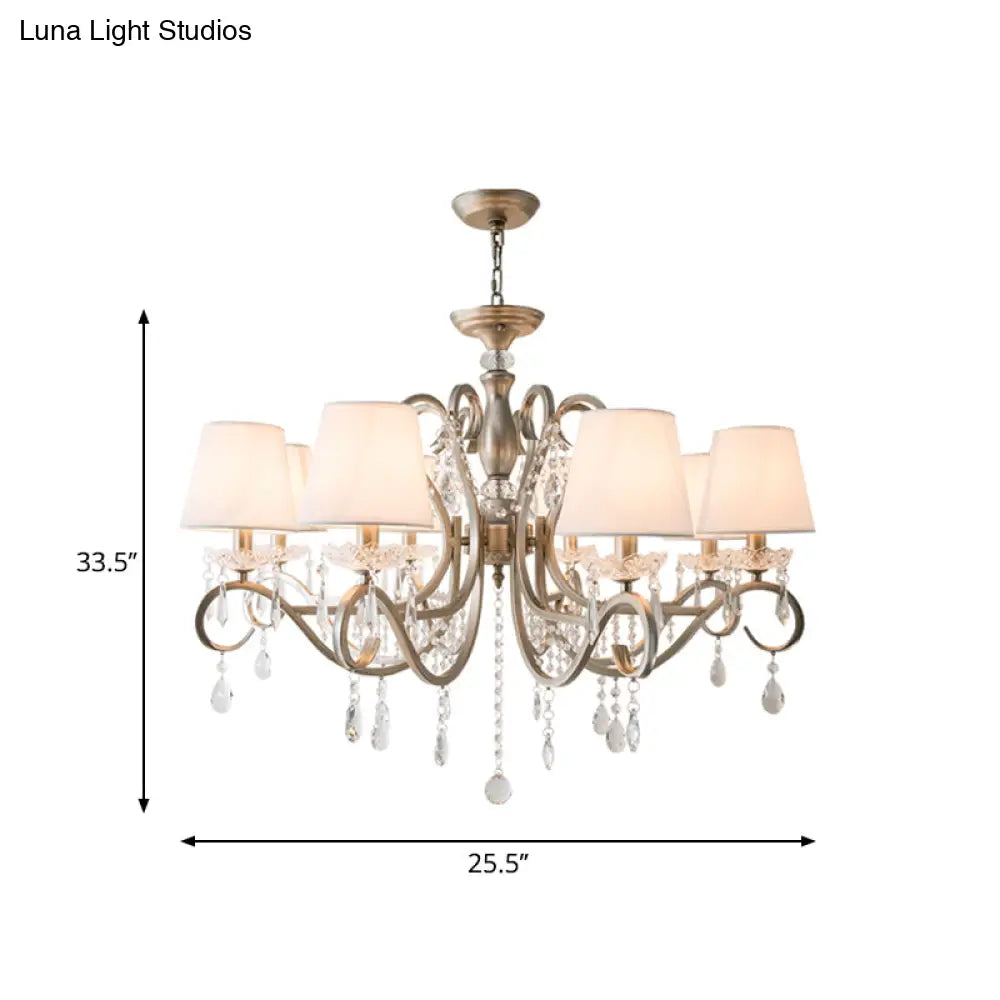 Metal Chandelier Pendant Light With Scrolled Arm Crystal Accent - Traditional Living Room Lighting