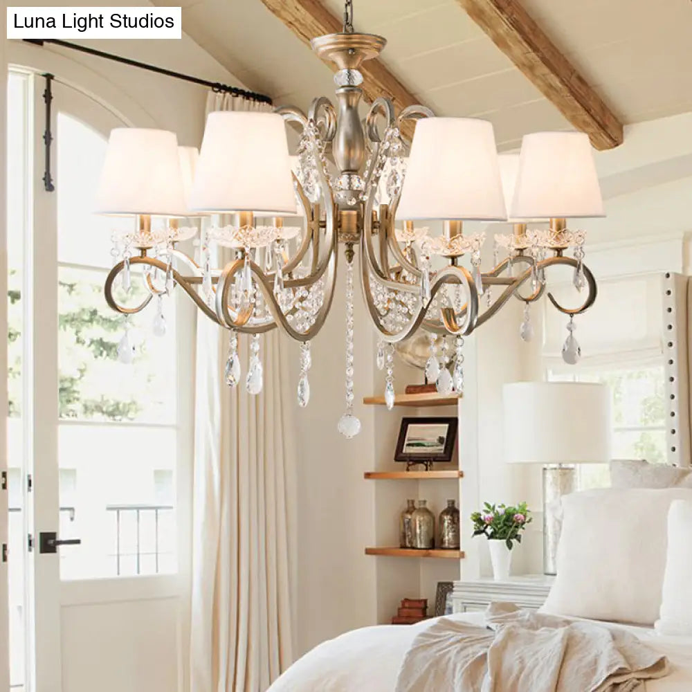 Metal Chandelier Pendant Light With Scrolled Arm Crystal Accent - Traditional Living Room Lighting