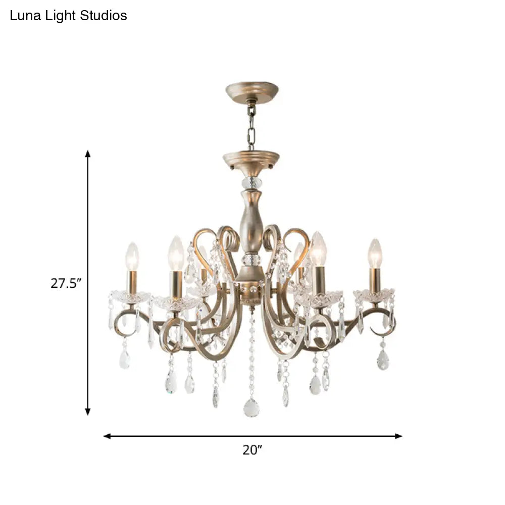 Metal Chandelier Pendant Light With Scrolled Arm Crystal Accent - Traditional Living Room Lighting