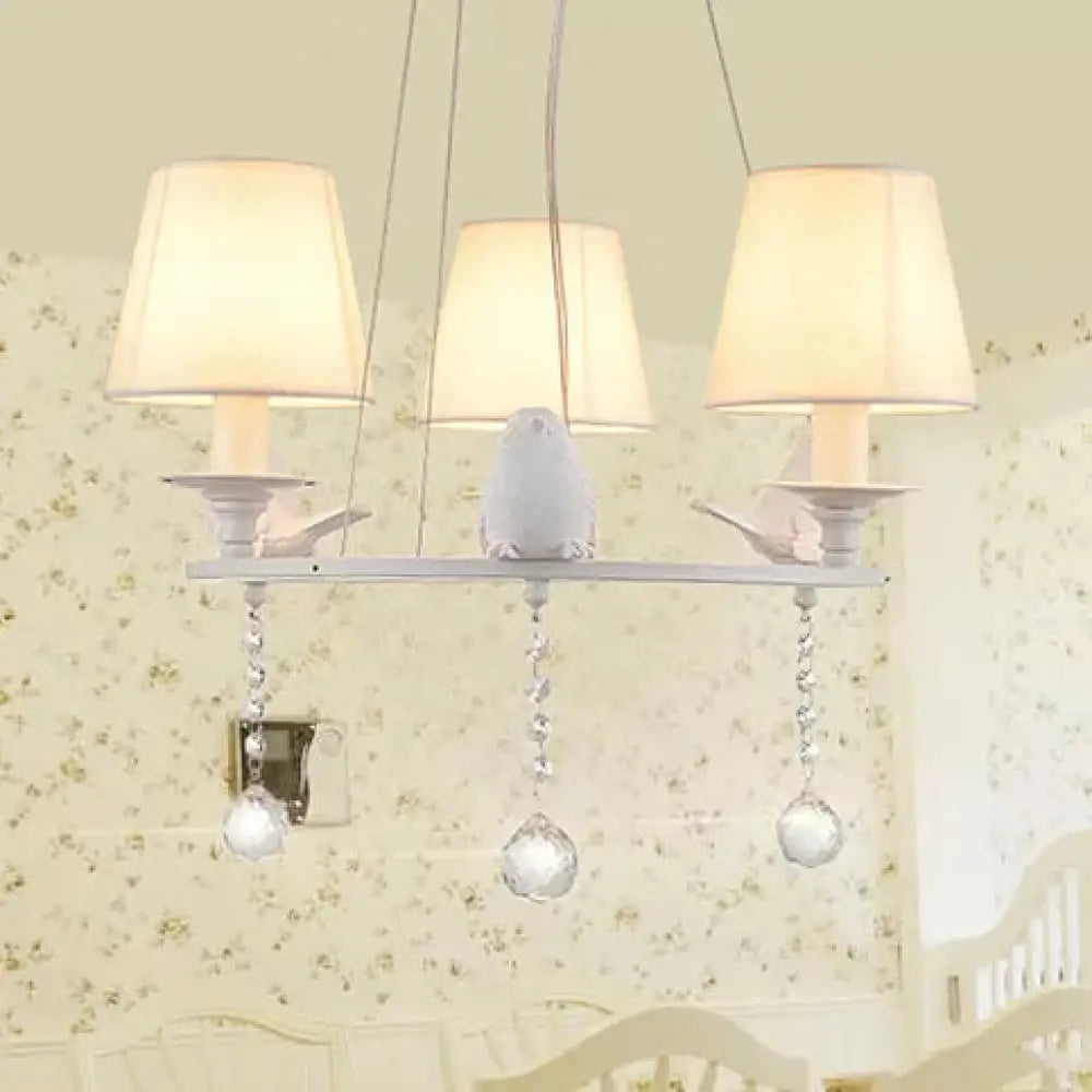 Metal Chandelier With Crystal Accents - Elegant White Bucket Shade Hanging Lamp For Living Room 3 /