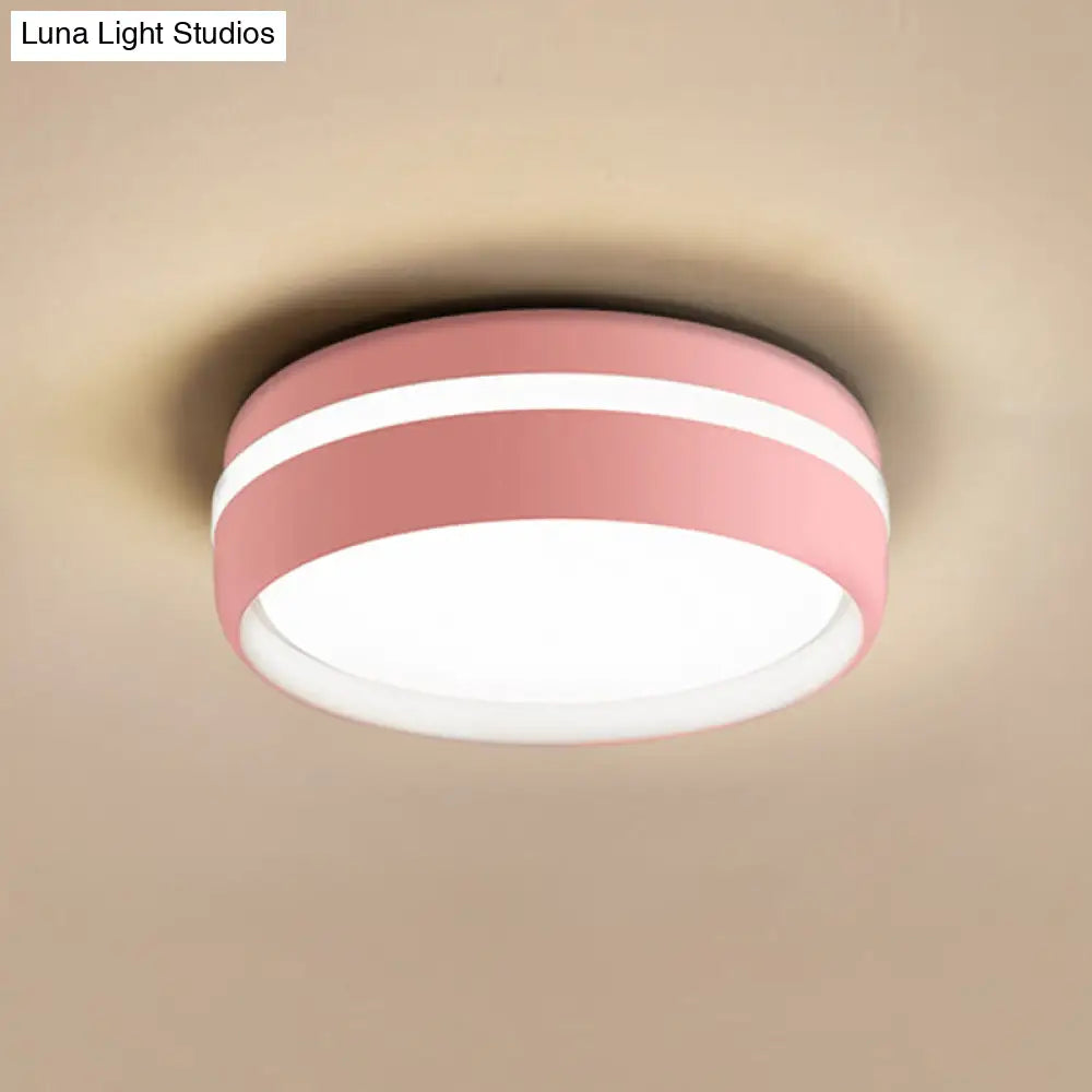 Metal Circular Flush Light Contemporary Led Ceiling Lamp In Pink/Yellow/Blue With Warm/White Pink /