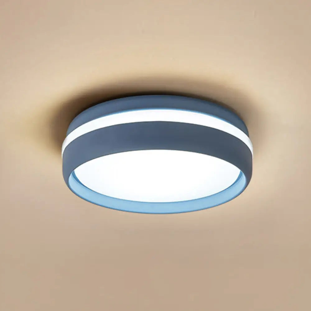 Metal Circular Flush Light Contemporary Led Ceiling Lamp In Pink/Yellow/Blue With Warm/White Blue /