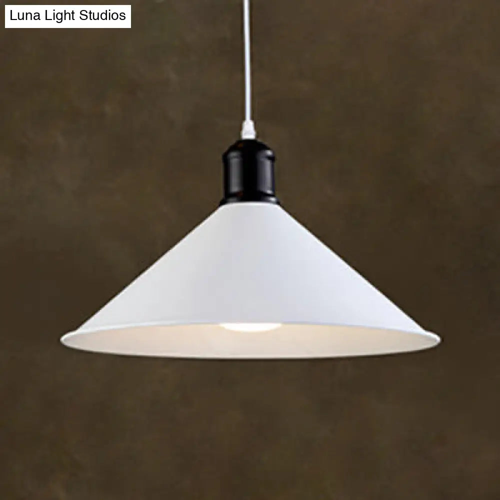 Industrial Metal Conical Pendant Light In White - Living Room Ceiling Lamp