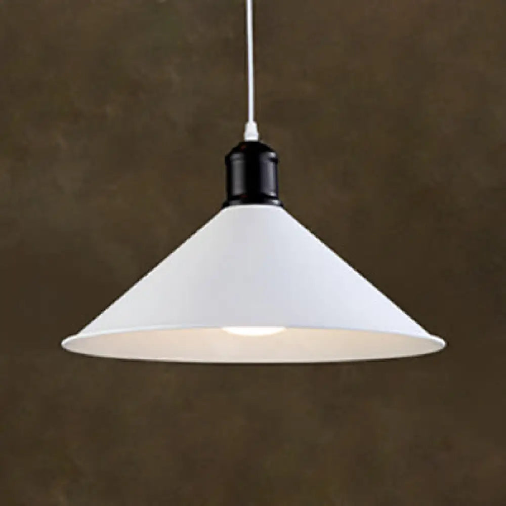 Metal Conical Pendant Light - Industrial 1-Light Ceiling Lamp In White For Living Room