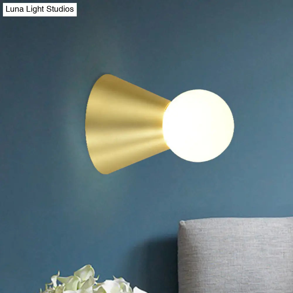 Metal Conical Sconce Wall Light - Modern Golden Lamp With Frosted Glass Shade