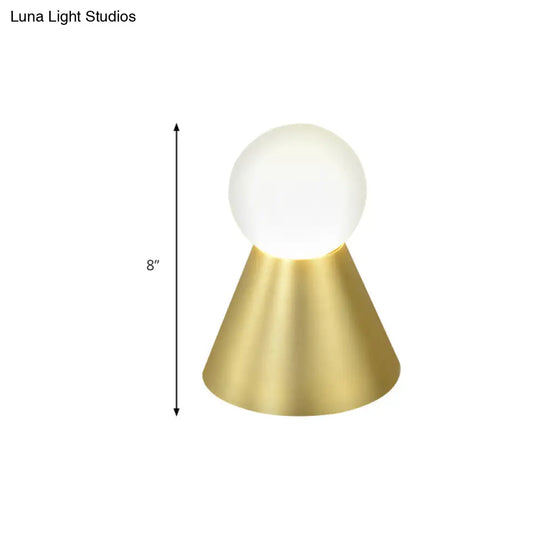 Metal Conical Sconce Wall Light - Modern Golden Lamp With Frosted Glass Shade