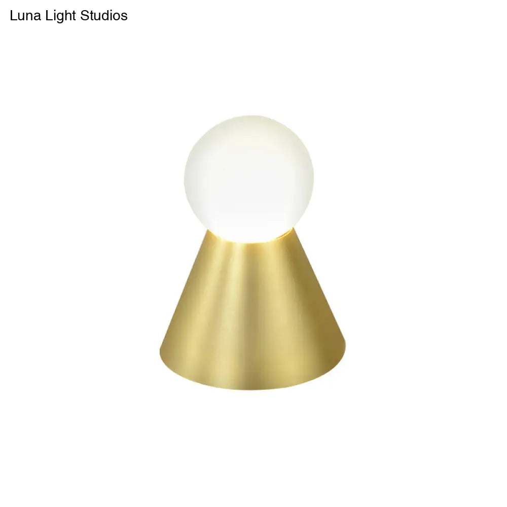 Metal Conical Sconce Wall Light - Modern Golden Lamp With Frosted Glass Shade