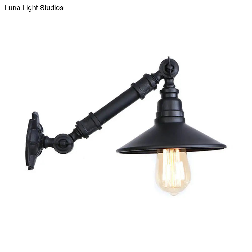 Metal Conical Wall Mounted Sconce Lamp - Retro Industrial Style Adjustable Arm 1-Head Black