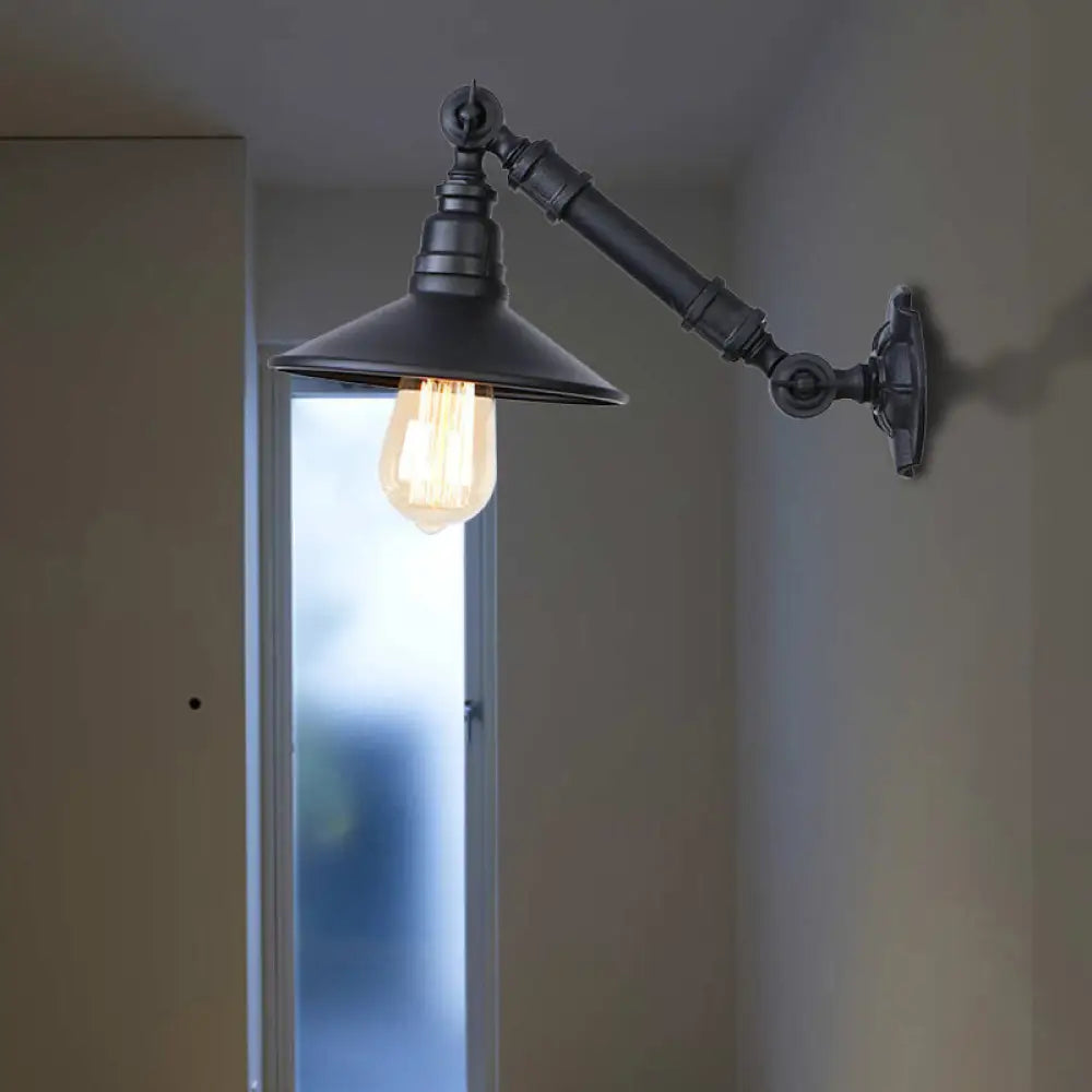 Metal Conical Wall Mounted Sconce Lamp - Retro Industrial Style Adjustable Arm 1-Head Black