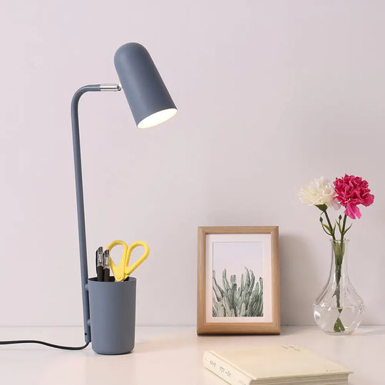 Metal Cup Desk Light - Macaron Style Reading Lamp With Pen Holder For Study Room Blue