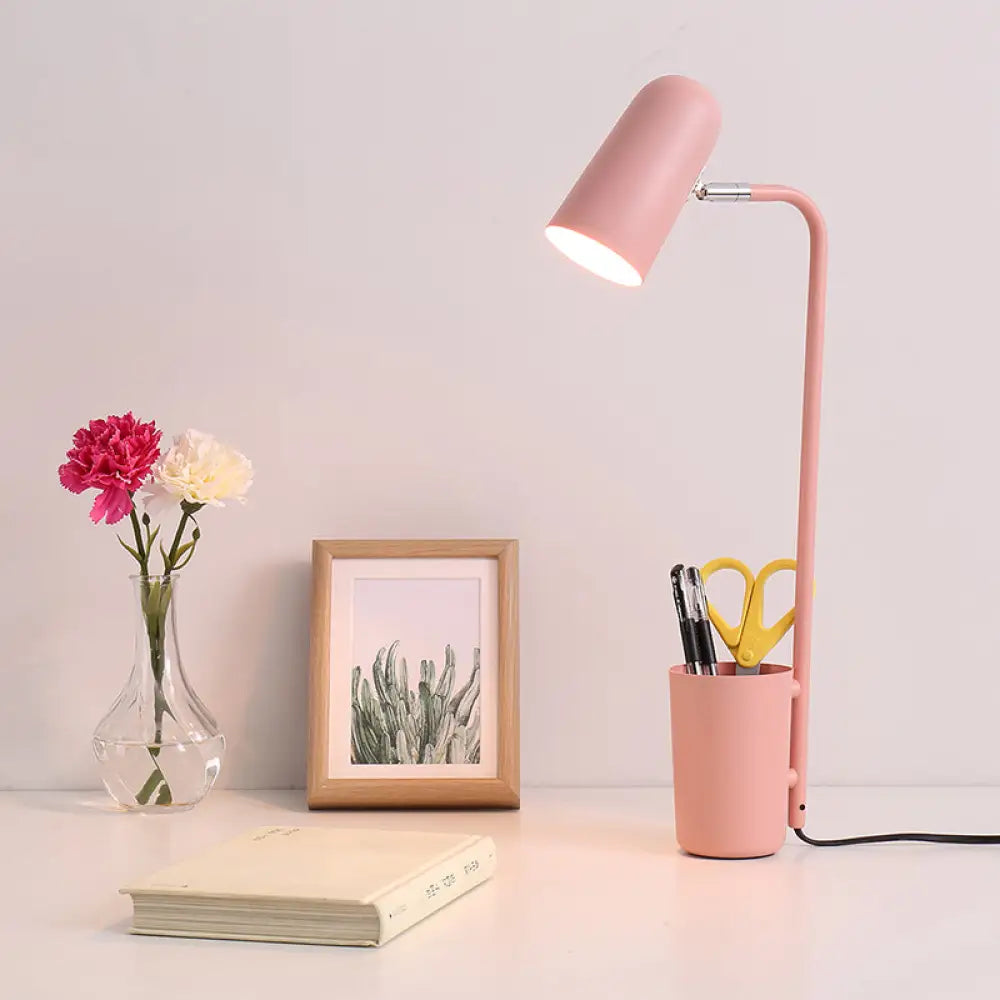 Metal Cup Desk Light - Macaron Style Reading Lamp With Pen Holder For Study Room Pink