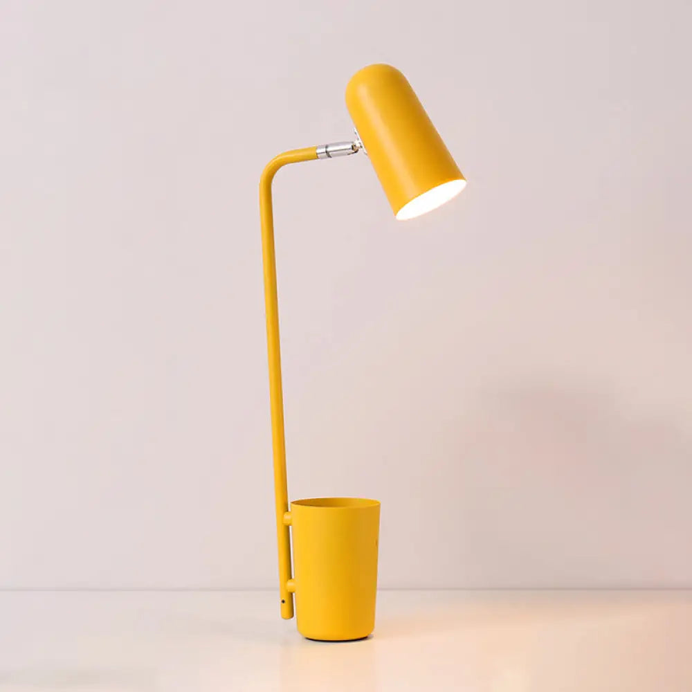 Metal Cup Desk Light - Macaron Style Reading Lamp With Pen Holder For Study Room Yellow