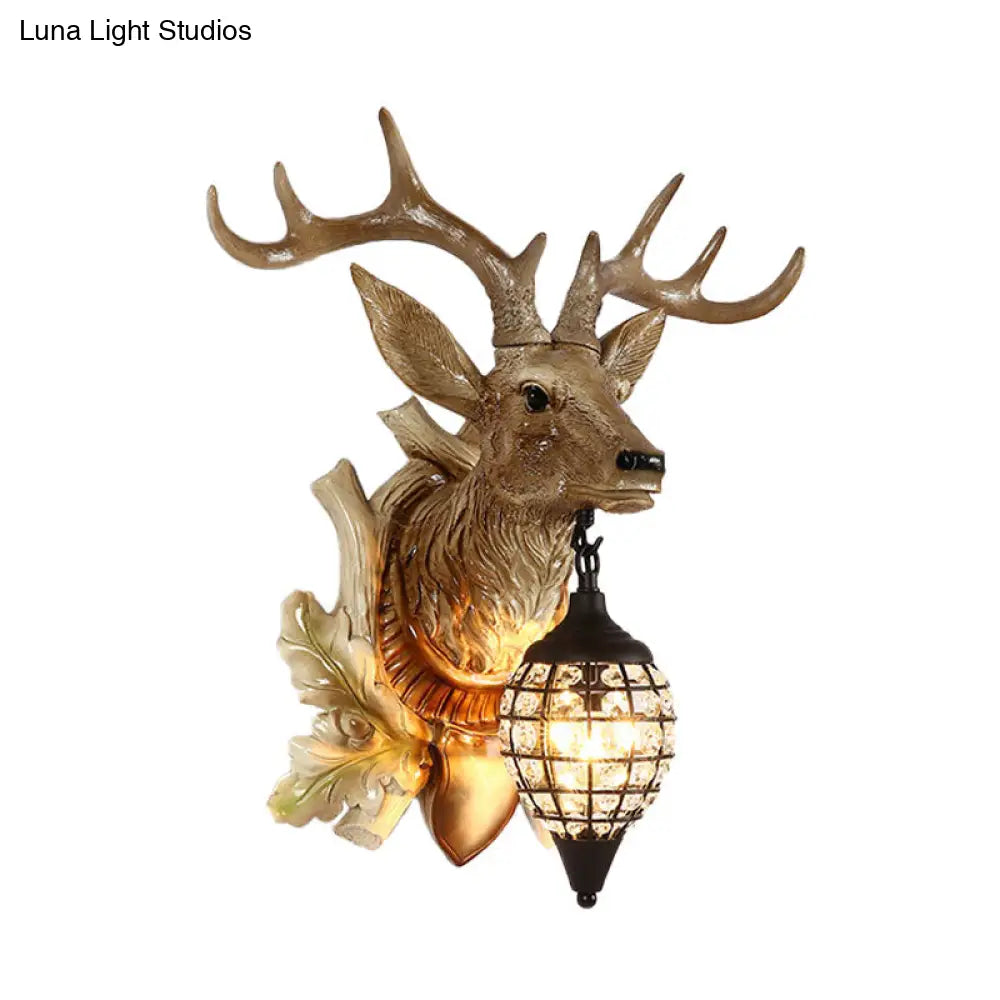 Metal Deer Wall Sconce With Crystal Mesh Cone Shade - Traditional Light