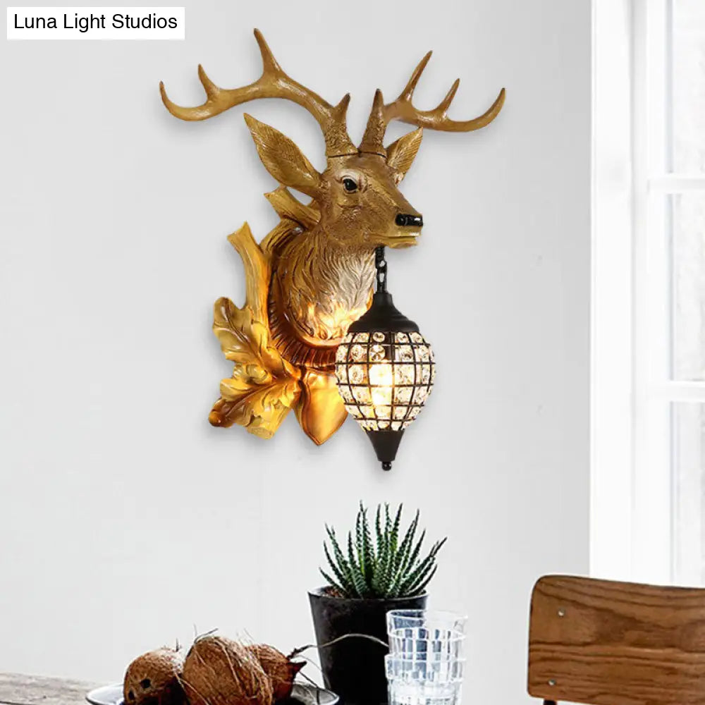 Metal Deer Wall Sconce With Crystal Mesh Cone Shade - Traditional Light