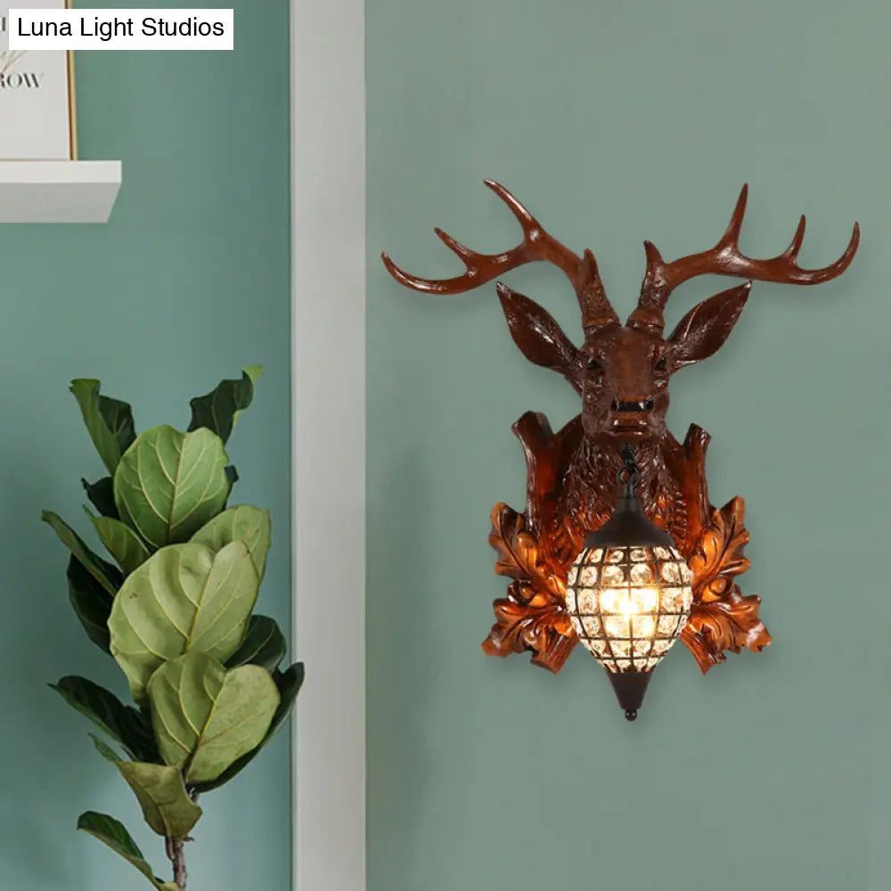 Metal Deer Wall Sconce With Crystal Mesh Cone Shade - Traditional Light