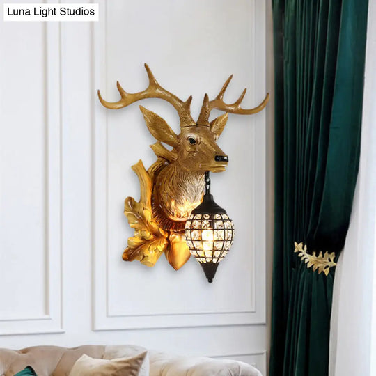 Metal Deer Wall Sconce With Crystal Mesh Cone Shade - Traditional Light