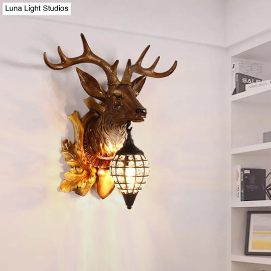 Metal Deer Wall Sconce With Crystal Mesh Cone Shade - Traditional Light