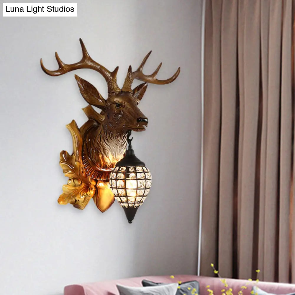 Metal Deer Wall Sconce With Crystal Mesh Cone Shade - Traditional Light