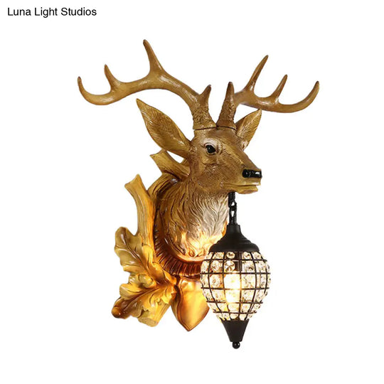 Metal Deer Wall Sconce With Crystal Mesh Cone Shade - Traditional Light