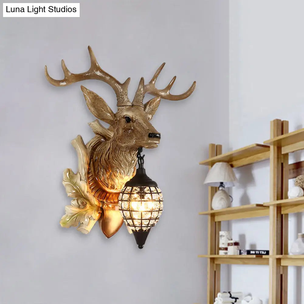 Metal Deer Wall Sconce With Crystal Mesh Cone Shade - Traditional Light