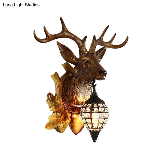 Metal Deer Wall Sconce With Crystal Mesh Cone Shade - Traditional Light