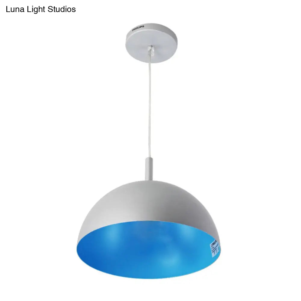 Metal Dome Ceiling Pendant Light With Simple Style Design - 1 Orange/Blue/Chrome Fixture For Dining