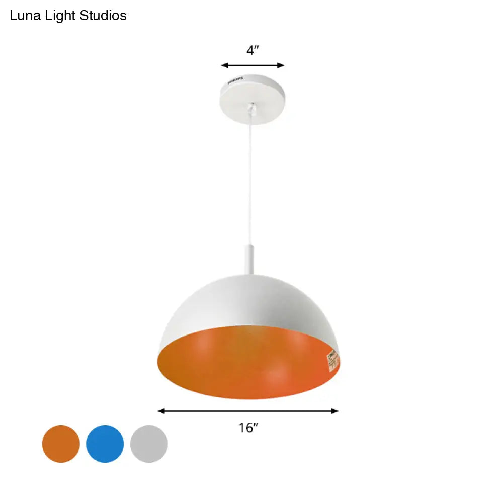 Metal Dome Ceiling Pendant Light With Simple Style Design - 1 Orange/Blue/Chrome Fixture For Dining