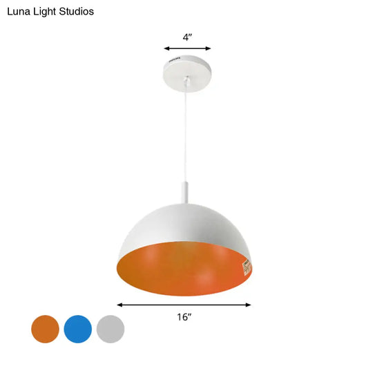 Metal Dome Ceiling Pendant Light With Simple Style Design - 1 Orange/Blue/Chrome Fixture For Dining