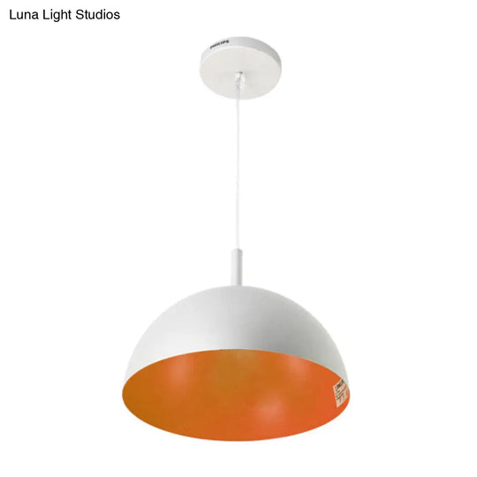 Simple Metal Dome Pendant Lamp With 1 Light In Orange/Blue/Chrome For Dining Room - 10/16 Wide