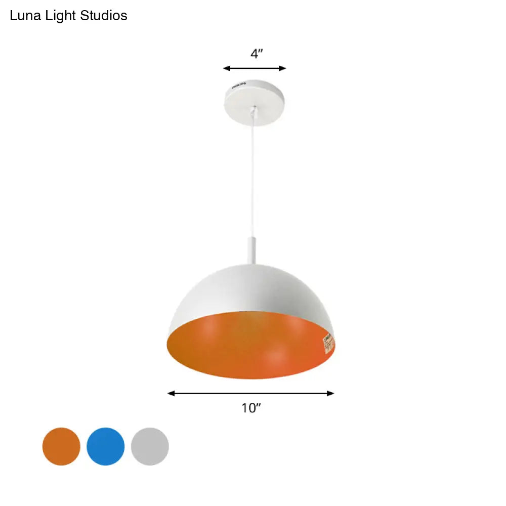 Metal Dome Ceiling Pendant Light With Simple Style Design - 1 Orange/Blue/Chrome Fixture For Dining