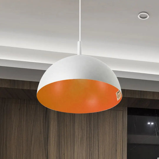 Metal Dome Ceiling Pendant Light With Simple Style Design - 1 Orange/Blue/Chrome Fixture For Dining