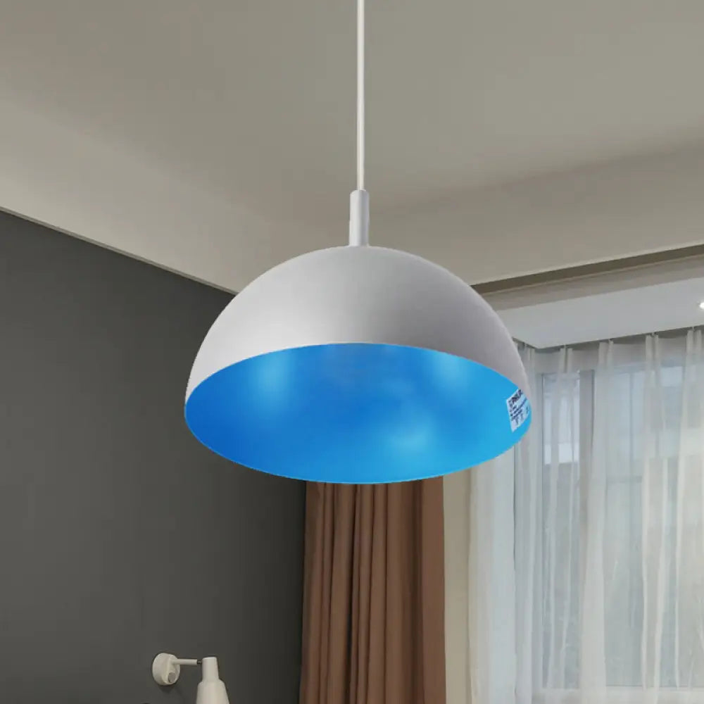 Metal Dome Ceiling Pendant Light With Simple Style Design - 1 Orange/Blue/Chrome Fixture For Dining