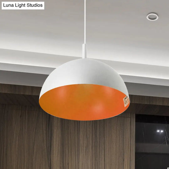 Simple Metal Dome Pendant Lamp With 1 Light In Orange/Blue/Chrome For Dining Room - 10/16 Wide