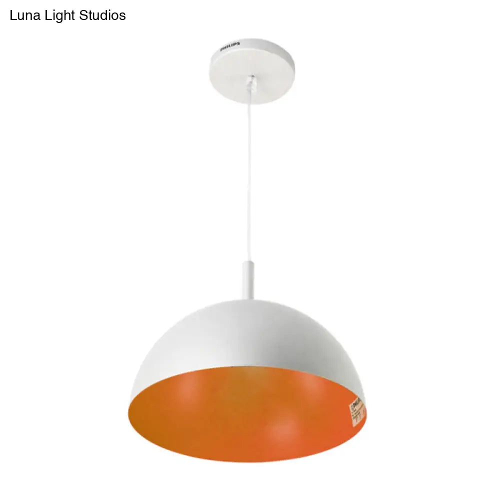 Metal Dome Ceiling Pendant Light With Simple Style Design - 1 Orange/Blue/Chrome Fixture For Dining