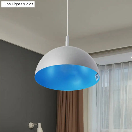 Simple Metal Dome Pendant Lamp With 1 Light In Orange/Blue/Chrome For Dining Room - 10/16 Wide Blue