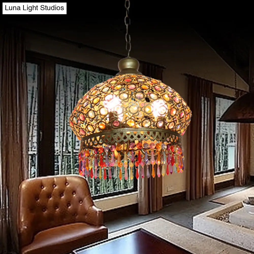 Metal Dome Chandelier Light Fixture - 14/18 Width Decorative 3-Light Hanging Lamp For Living Room In