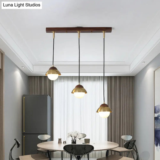 Sleek Brass Hanging Pendant Light Kit With Opal Glass Shades - Metal Dome & Multiple Lamp Design 3