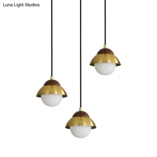 Metal Dome Pendant Light Kit With Opal Glass Shade - Simplicity Design Brass Finish Multiple Lamps