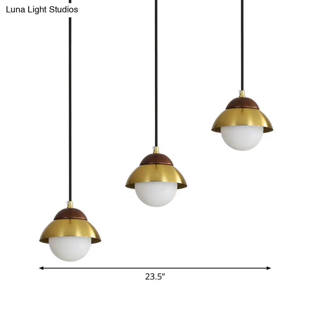 Metal Dome Pendant Light Kit With Opal Glass Shade - Simplicity Design Brass Finish Multiple Lamps