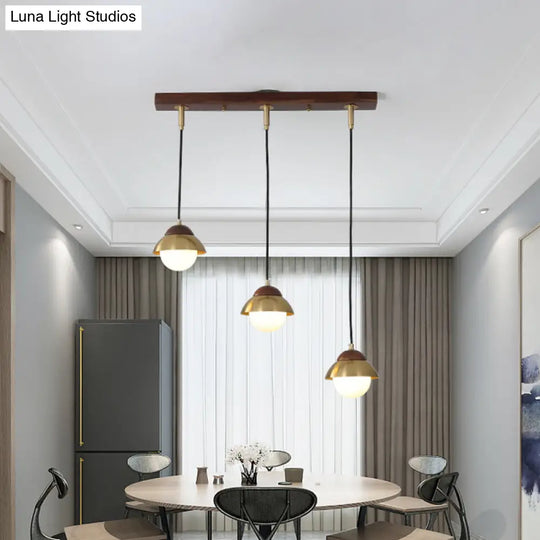 Metal Dome Pendant Light Kit With Opal Glass Shade - Simplicity Design Brass Finish Multiple Lamps