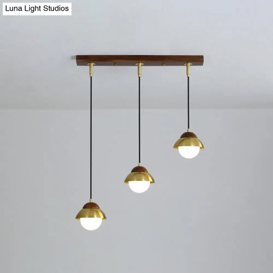 Sleek Brass Hanging Pendant Light Kit With Opal Glass Shades - Metal Dome & Multiple Lamp Design 3